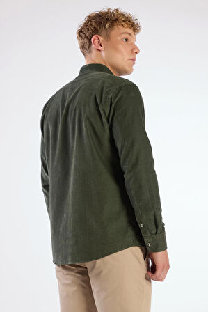 Haki Fitilli Cepli Regular Fit Erkek Gömlek