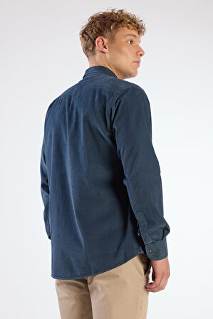 Petrol Fitilli Uzun Kol Regular Fit Erkek Gömlek 