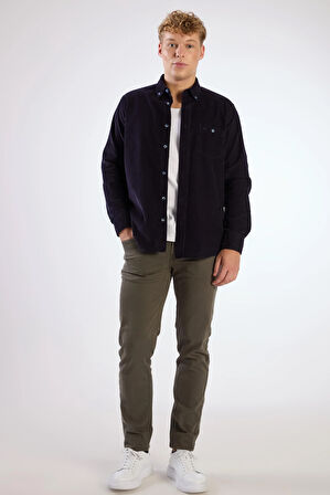 Lacivert Fitilli Uzun Kol Regular Fit Erkek Gömlek 