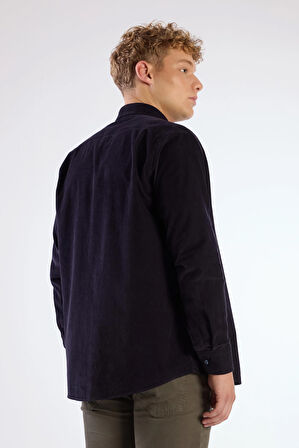 Lacivert Fitilli Uzun Kol Regular Fit Erkek Gömlek 