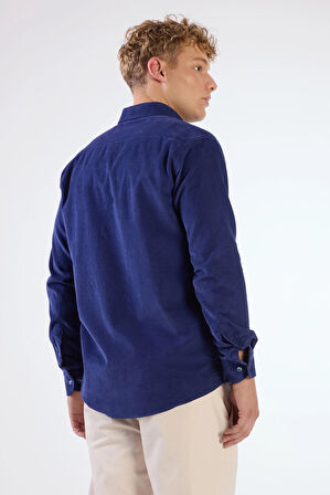 Açık Lacivert Fitilli Uzun Kol Regular Fit Erkek Gömlek 