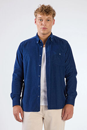 Açık Lacivert Fitilli Uzun Kol Regular Fit Erkek Gömlek 