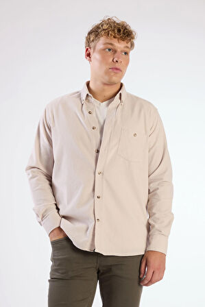 Bej Fitilli Uzun Kol Regular Fit Erkek Gömlek 