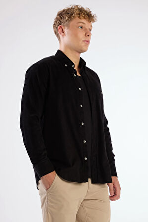 Siyah Fitilli Cepli Regular Fit Erkek Gömlek