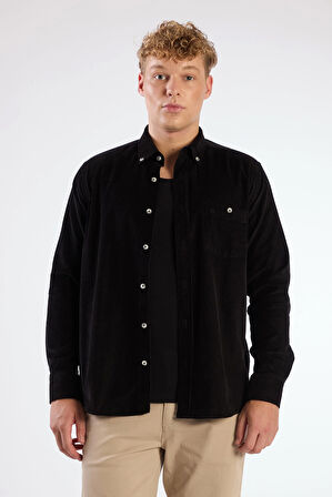 Siyah Fitilli Cepli Regular Fit Erkek Gömlek