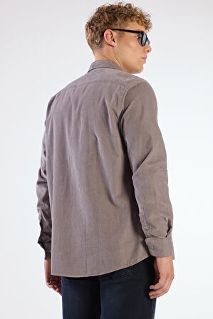 Gri Fitilli Uzun Kol Regular Fit Erkek Gömlek 