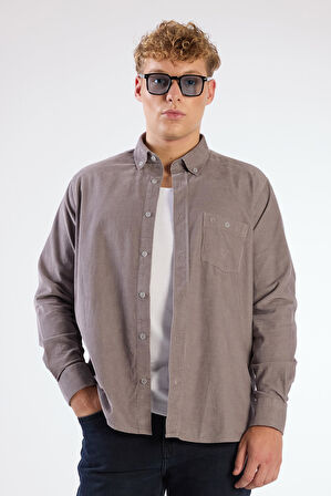 Gri Fitilli Uzun Kol Regular Fit Erkek Gömlek 