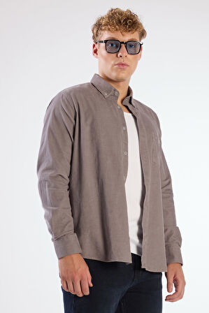 Gri Fitilli Uzun Kol Regular Fit Erkek Gömlek 