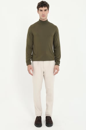 Erkek Slim Fit Yarım Balıkçı Yaka Haki Triko
