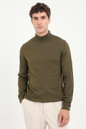 Erkek Slim Fit Yarım Balıkçı Yaka Haki Triko