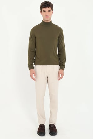Erkek Slim Fit Yarım Balıkçı Yaka Haki Triko