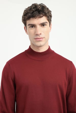 Erkek Slim Fit Yarım Balıkçı Yaka Bordo Triko