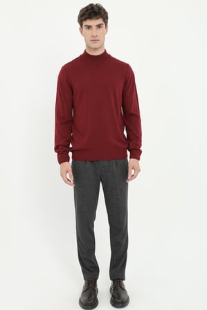 Erkek Slim Fit Yarım Balıkçı Yaka Bordo Triko