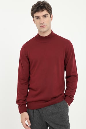 Erkek Slim Fit Yarım Balıkçı Yaka Bordo Triko