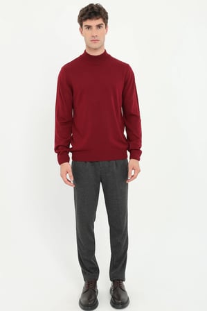 Erkek Slim Fit Yarım Balıkçı Yaka Bordo Triko