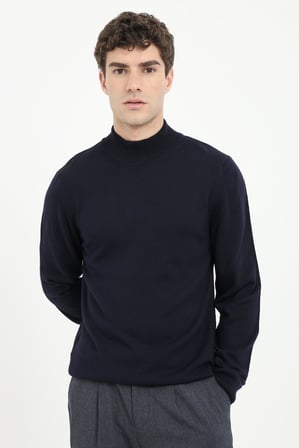 Erkek Slim Fit Yarım Balıkçı Yaka Lacivert Triko