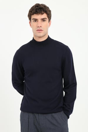 Erkek Slim Fit Yarım Balıkçı Yaka Lacivert Triko