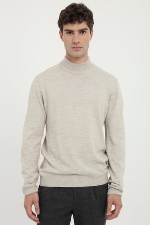 Erkek Slim Fit Yarım Balıkçı Yaka Bej Triko
