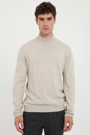 Erkek Slim Fit Yarım Balıkçı Yaka Bej Triko