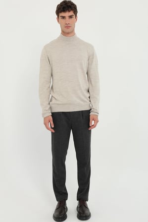 Erkek Slim Fit Yarım Balıkçı Yaka Bej Triko