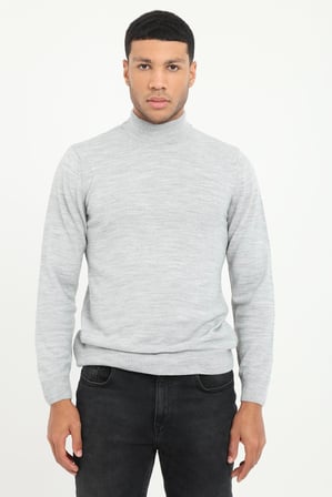 Erkek Slim Fit Yarım Balıkçı Yaka Gri Melanj Triko