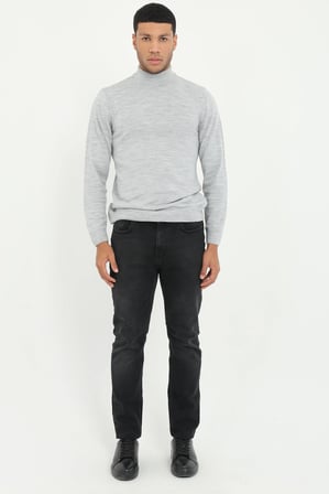 Erkek Slim Fit Yarım Balıkçı Yaka Gri Melanj Triko