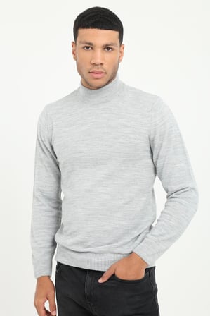 Erkek Slim Fit Yarım Balıkçı Yaka Gri Melanj Triko