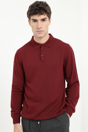 Erkek Slim Fit Yarım Balıkçı Yaka Bordo Triko