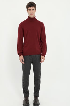 Erkek Slim Fit Yarım Balıkçı Yaka Bordo Triko