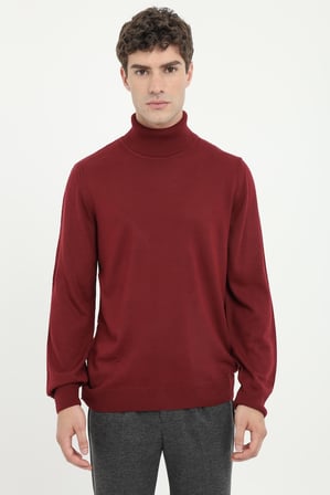 Erkek Slim Fit Yarım Balıkçı Yaka Bordo Triko