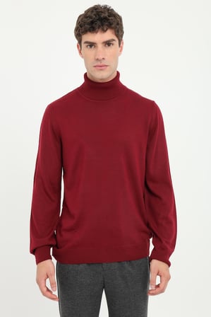 Erkek Slim Fit Yarım Balıkçı Yaka Bordo Triko
