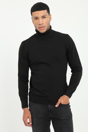 Erkek Slim Fit Yarım Balıkçı Yaka Siyah Triko