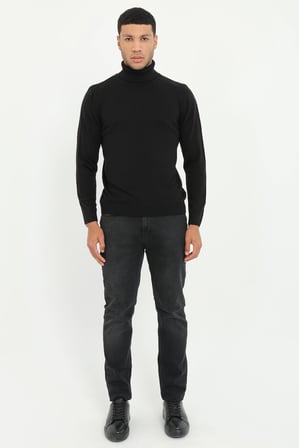 Erkek Slim Fit Yarım Balıkçı Yaka Siyah Triko
