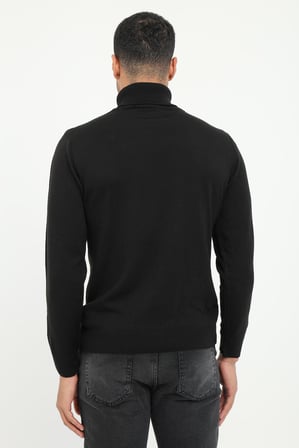 Erkek Slim Fit Yarım Balıkçı Yaka Siyah Triko
