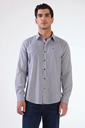 Lacivert Pamuklu Kare Desen Regular Fit Erkek Gömlek