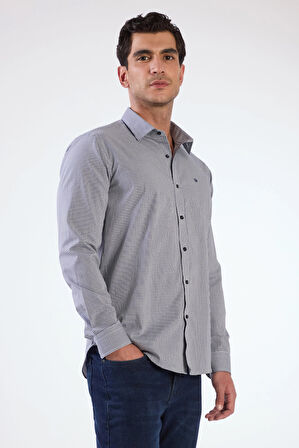 Lacivert Pamuklu Kare Desen Regular Fit Erkek Gömlek