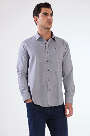 Lacivert Pamuklu Kare Desen Regular Fit Erkek Gömlek