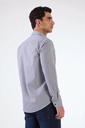 Lacivert Pamuklu Kare Desen Regular Fit Erkek Gömlek