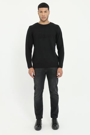 Erkek Slim Fit Bisiklet Yaka Siyah Triko