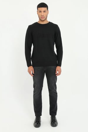Erkek Slim Fit Bisiklet Yaka Siyah Triko