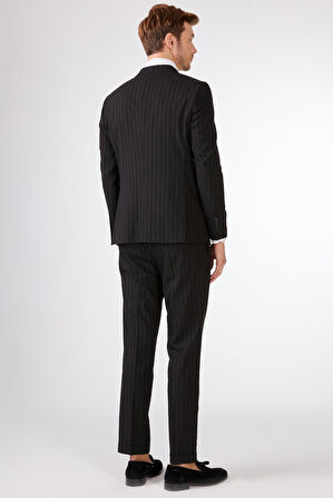 Siyah   Çizgili Erkek Takım Elbise - Slim Fit