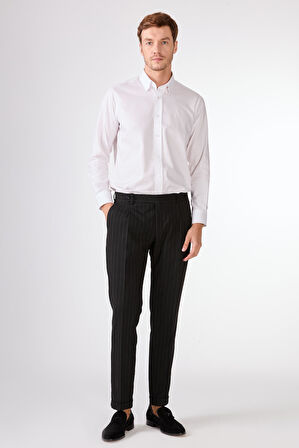 Siyah   Çizgili Erkek Takım Elbise - Slim Fit