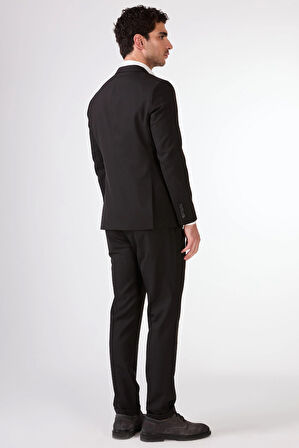 Siyah   Düz Erkek Takım Elbise - Slim Fit