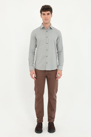 Erkek Slim Fit Uzun Kol Kahve Gömlek