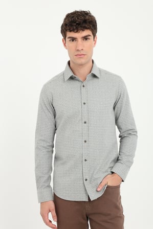 Erkek Slim Fit Uzun Kol Kahve Gömlek