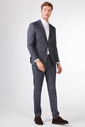 Lacivert   Balıksırtı Erkek Takım Elbise - Slim Fit