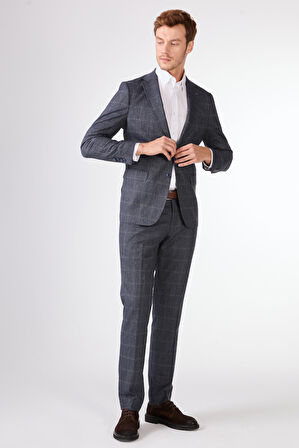 Lacivert   Balıksırtı Erkek Takım Elbise - Slim Fit