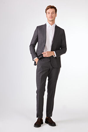 Gri   Balıksırtı Erkek Takım Elbise - Slim Fit