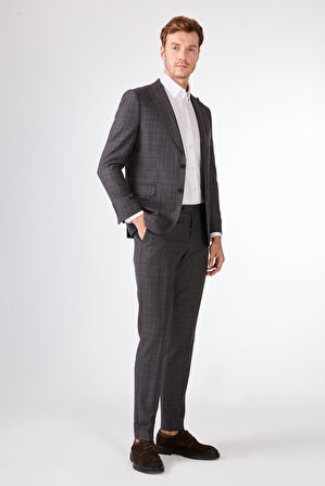 Gri   Balıksırtı Erkek Takım Elbise - Slim Fit