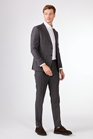 Gri   Balıksırtı Erkek Takım Elbise - Slim Fit
